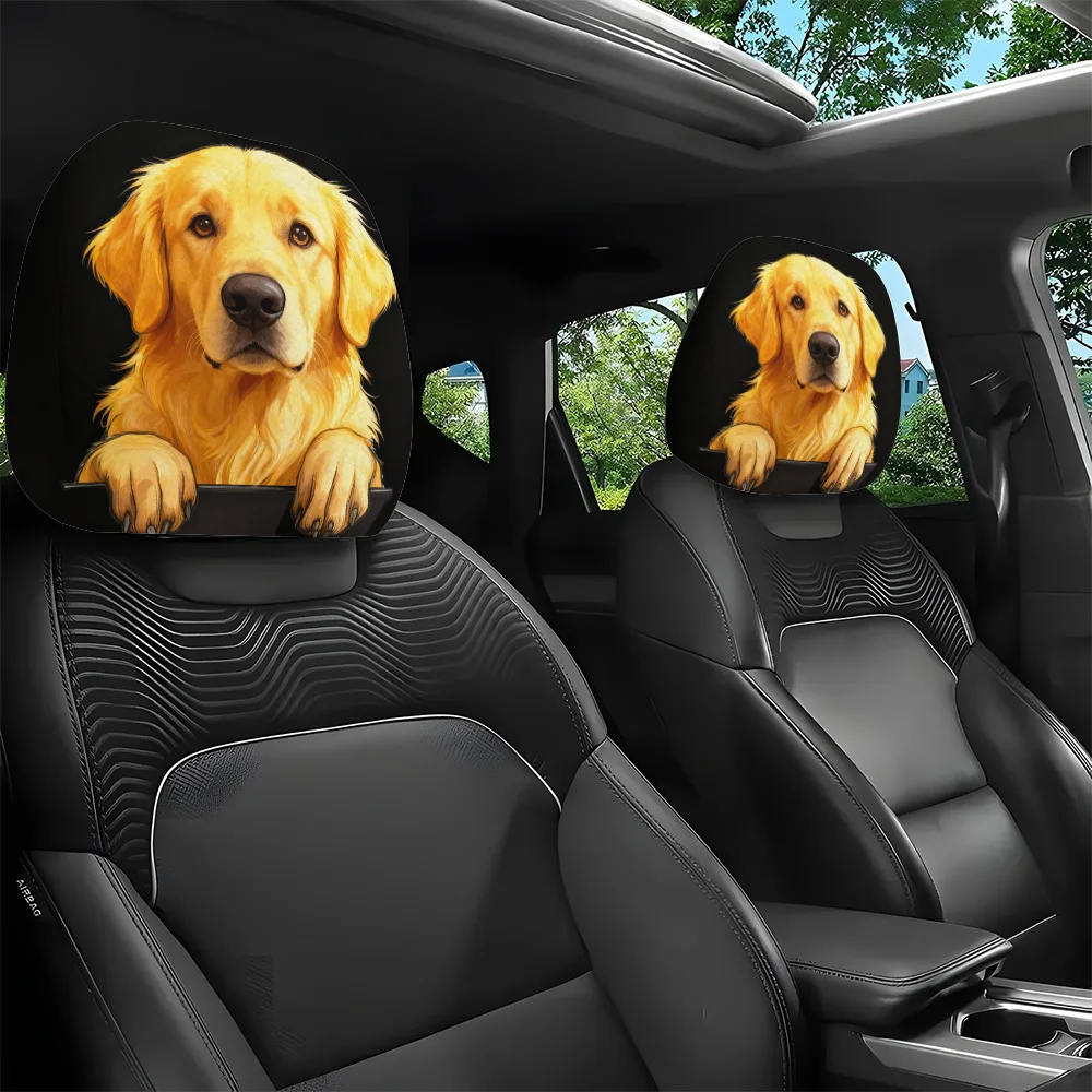 2 peças de capas de encosto de cabeça com estampa de Golden Retriever, capas de encosto de cabeça modernas e divertidas, fáceis de instalar e lavar.