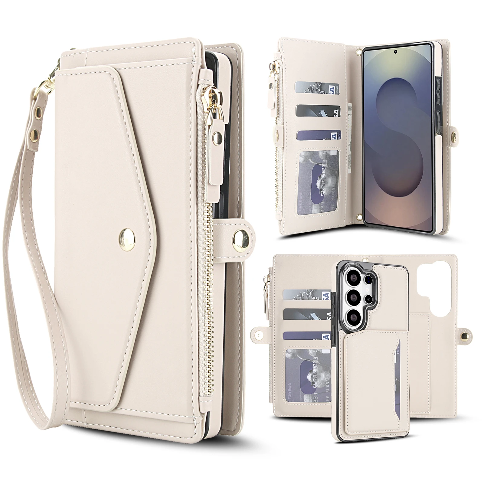 Crossbody Lanyard Zipper Leather Wallet Magnetic Card Holder Case For Samsung Galaxy S26 S25 S24 S23 S22 S21 Ultra Plus 5G Cover