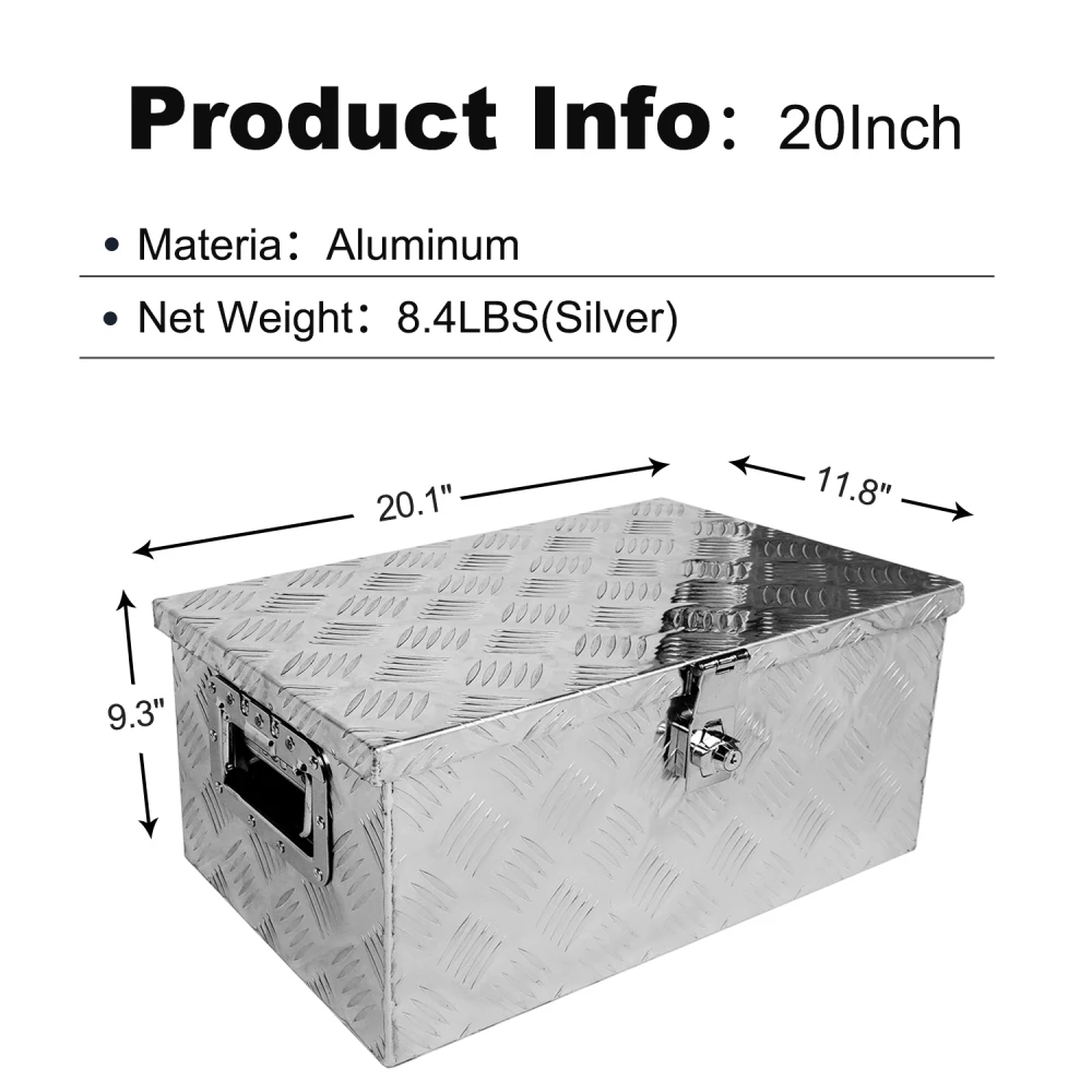 20 Inch Aluminum Truck Tool Box, Truck Bed Tool Storage Box with Side Handle,Lock and 2 Keys, 20.1