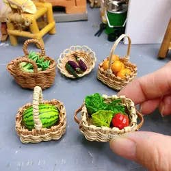 Dollhouse Handmade Mini Furniture Fruit Basket Vegetable Basket Food Play Model House Dollhouse Scene Kitchen Accessories