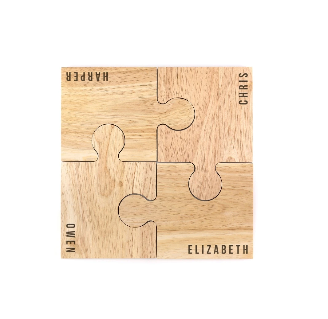 Cusomized Wood Puzzle Coaster Cup Pad Personalized Wood Coaster Housewarming Gift Family Christmas Gift Wooden Jigsaw Engraved