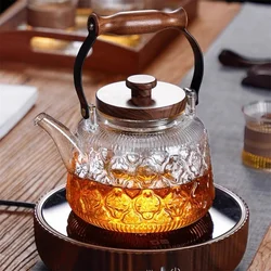 1000ML Embossed Begonia Glass Teapot With Tea Strainer Infuser Flower Puer Kungfu Tea Set Kettle Lifting Beam Tea Pot Teaware