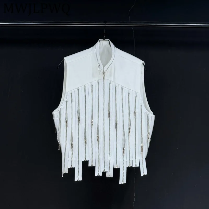 

Мужской жилет MWJLPWQ с воротником-стойкой на молнии, с вырезами, в уличном стиле, универсальный, без рукавов, белый, весна-лето 2026, 13069