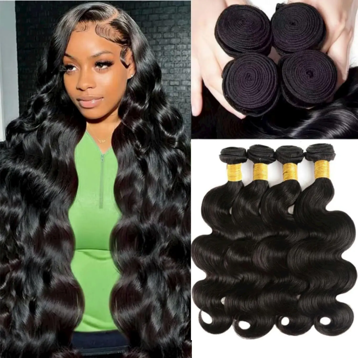 Paquetes de ondas corporales con cierre Cabello humano brasileño 3 paquetes con cierre Cabello humano virgen sin procesar