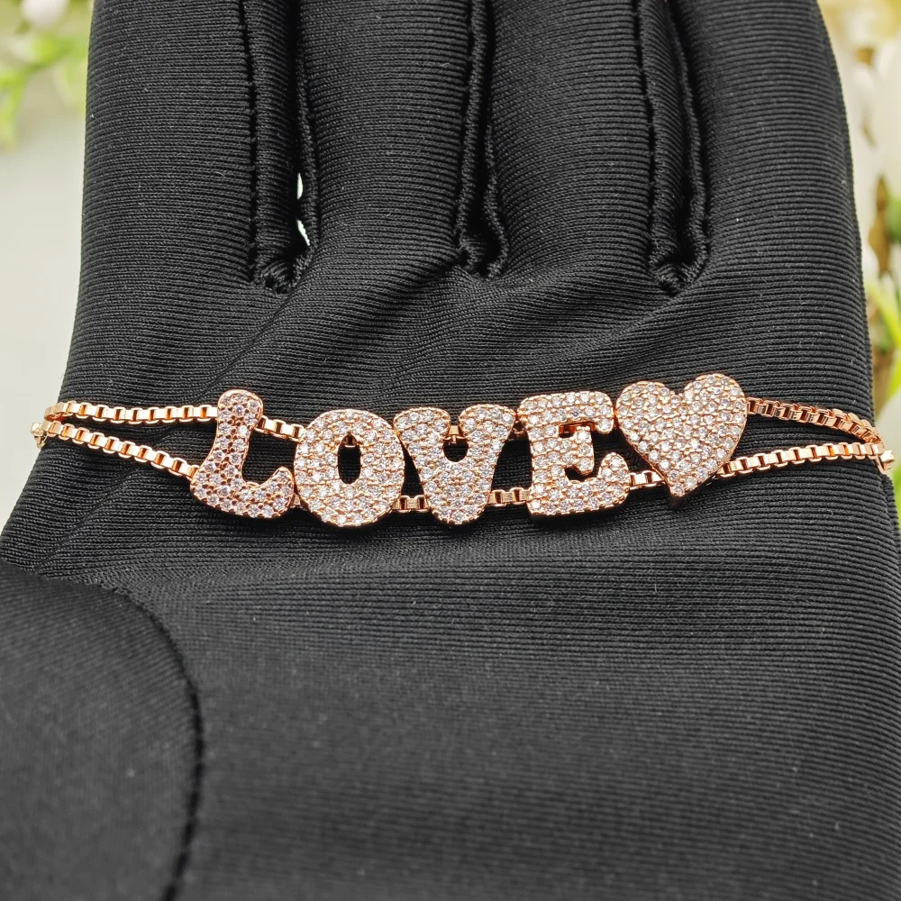 

2025 Fashionable new bubble zircon twenty-six letter bracelet with zircon letterbracelet pendant mother's day gift