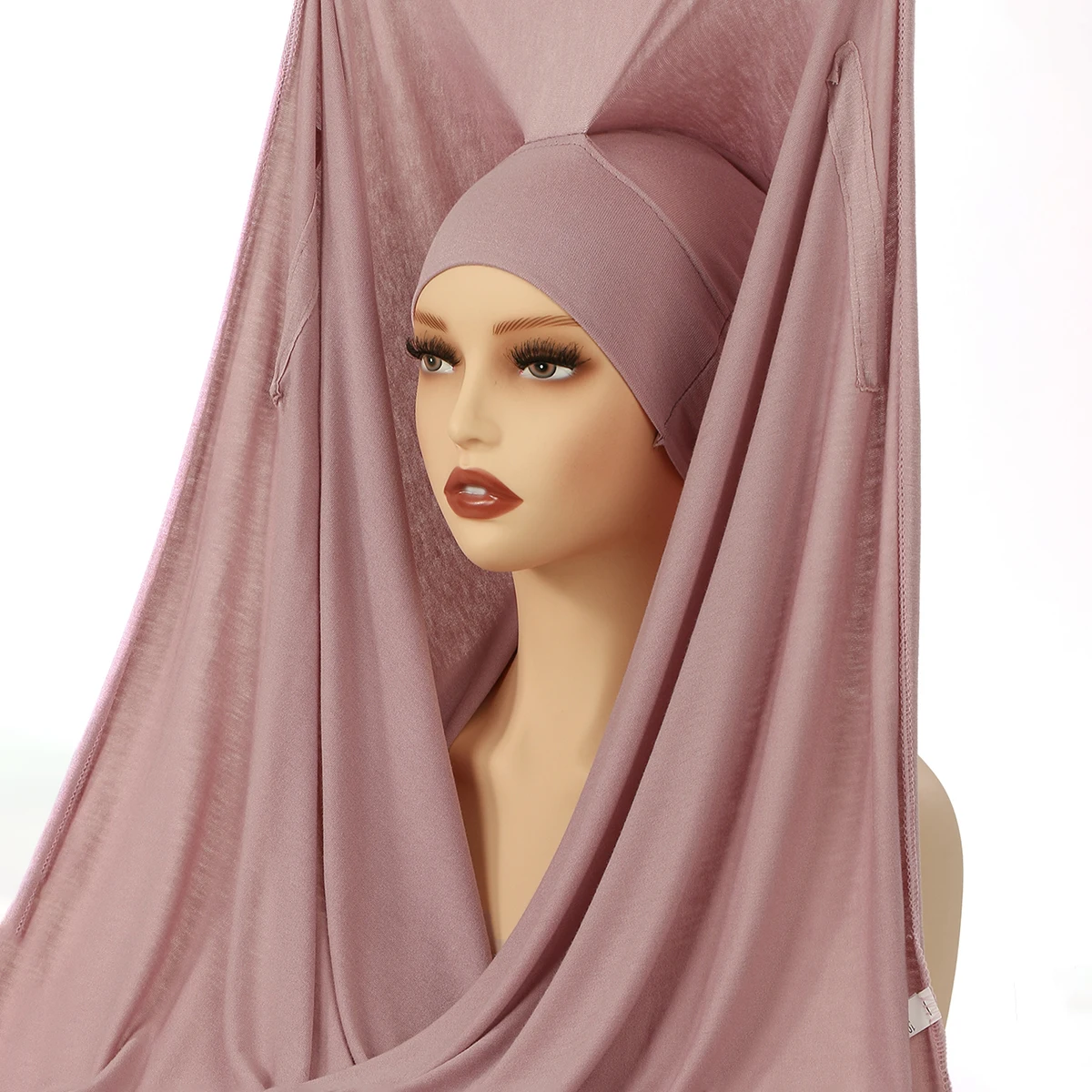 

Newest Instant Jersey Hijab with Magnetic Buckle Women Soft Cotton Jersey Scarf Sew Wide Edge Muslim Modal Open Caps Undercaps