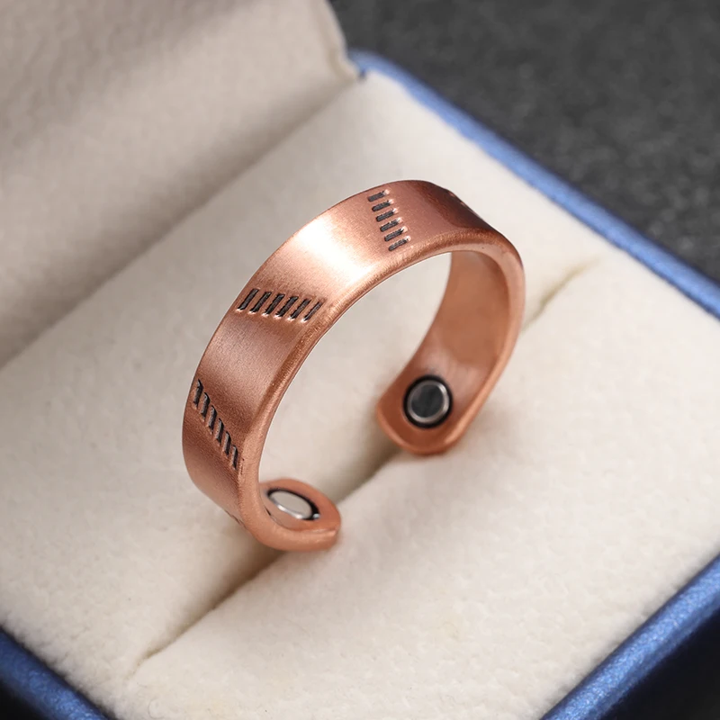 Simple Retro Striped V-Shaped Magnetic Red Copper Open Ring To Treat Insomnia and Lose Weight Energy Jewelry for Men and Women