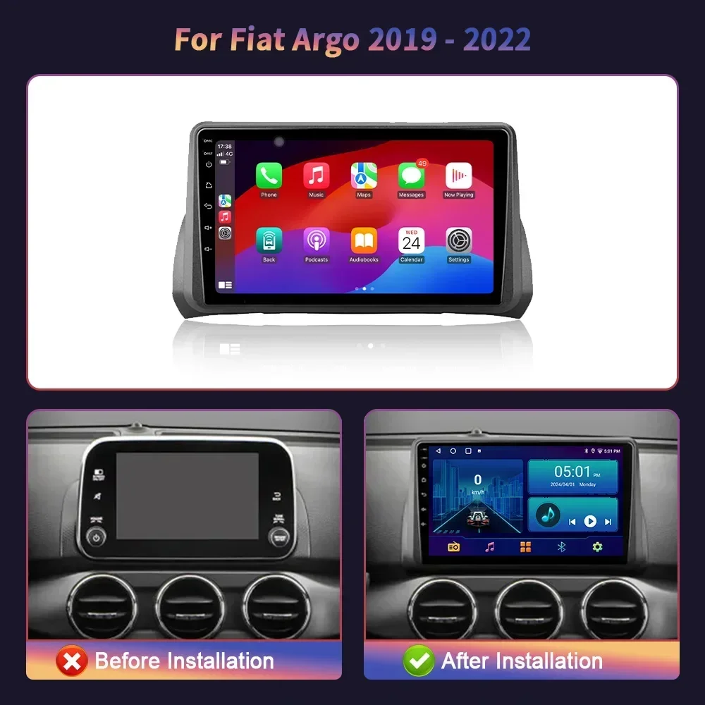 Wireless Carplay Stereo Android 14 For Fiat Argo 2019-2022 Car Radio Multimedia Navigation Head Unit Screen 4G GPS Touch Screen