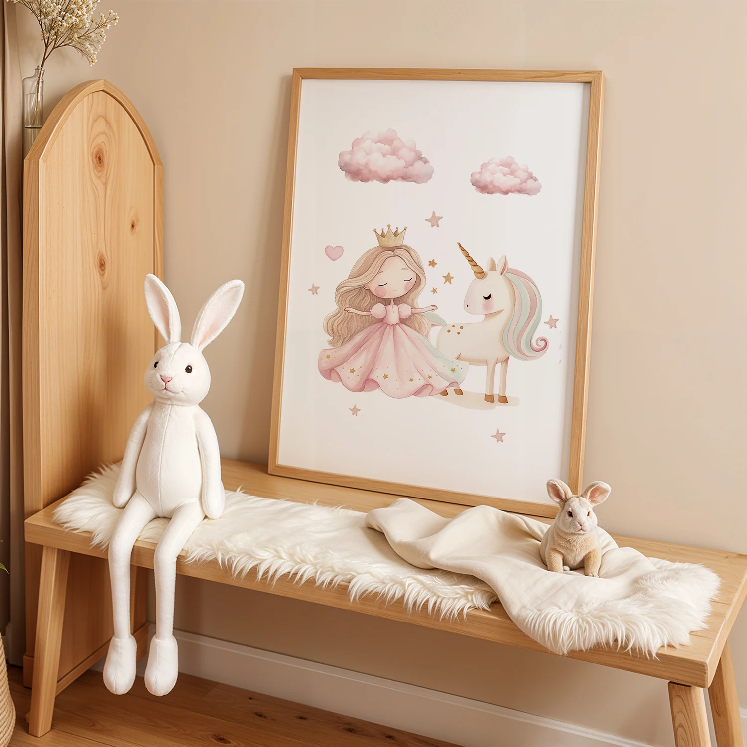 6pcs Personalized Custom Name Cartoon Child Princess Wall Art Print Picture Canvas Poster Painting For Living Room Home Decor