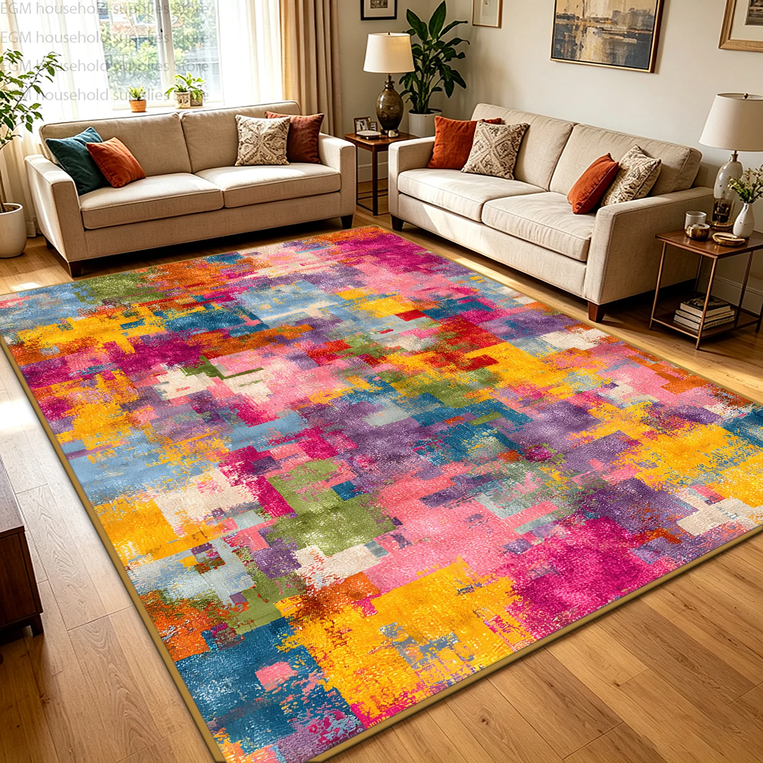 

Modern Colorful Abstract Geometric Carpet for Living Room Large Rug Non-slip Soft Floor Mat Bedroom Decoration Home Customizable