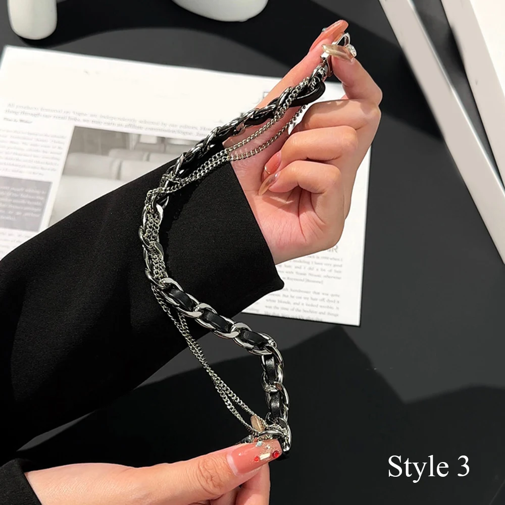 Fashion Women Double Chain Short Wrist Strap Mobile Phone Lanyard Key Chain Women DIY Bag Ornaments Purse Handbag Chain Bag Part