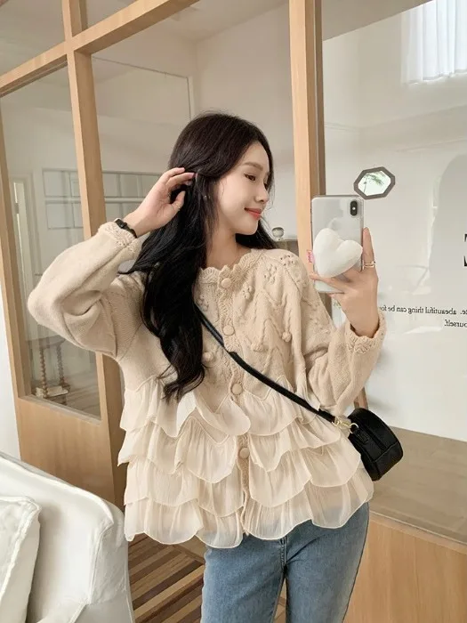 

Soft Cozy Heavy Knit Sweater Coat Women's Autumn Winter Loose Lazy Sle Design Knitted Top Sweet Sle Straight Tube Mixed F...