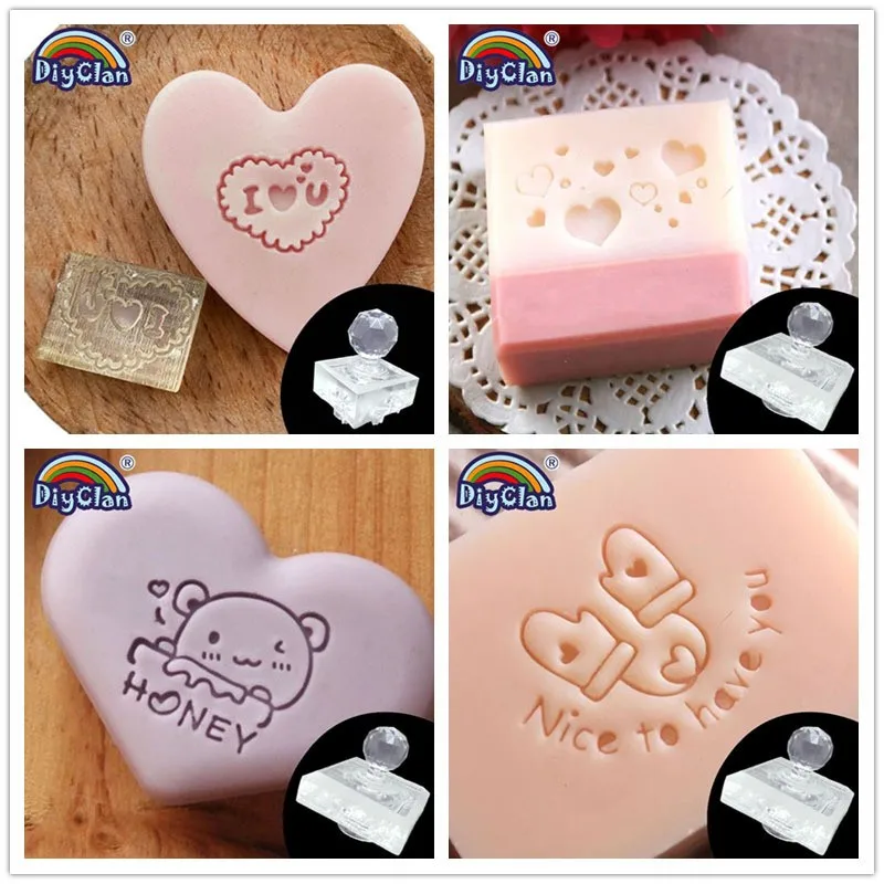 Heart Shape Handmade Soap Stamp Transparent Diy Natural Organic Glass Soap Making Chapter With Handle Acrylic Seal Love Gift