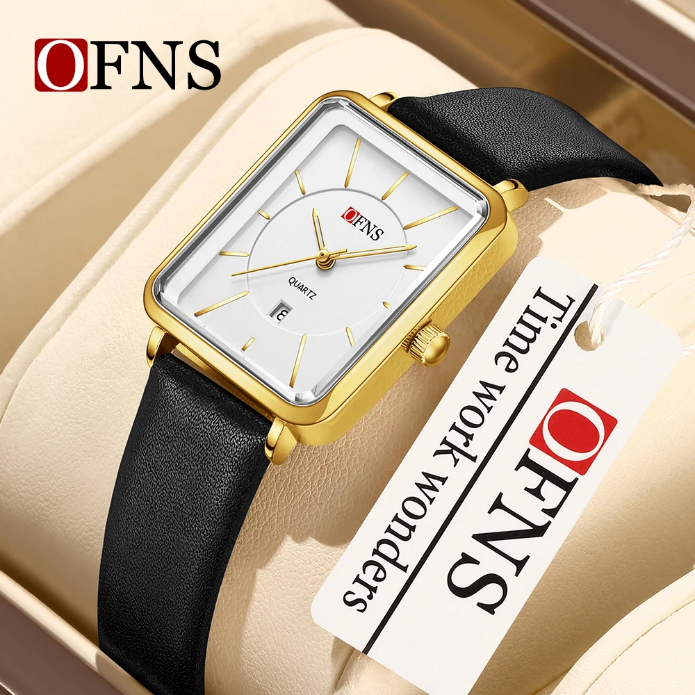 OFNS 1609 New Business Fashion Women's Watch Simple Leather Strap Calendar Waterproof Quartz Watches for Women Relogio Masculino