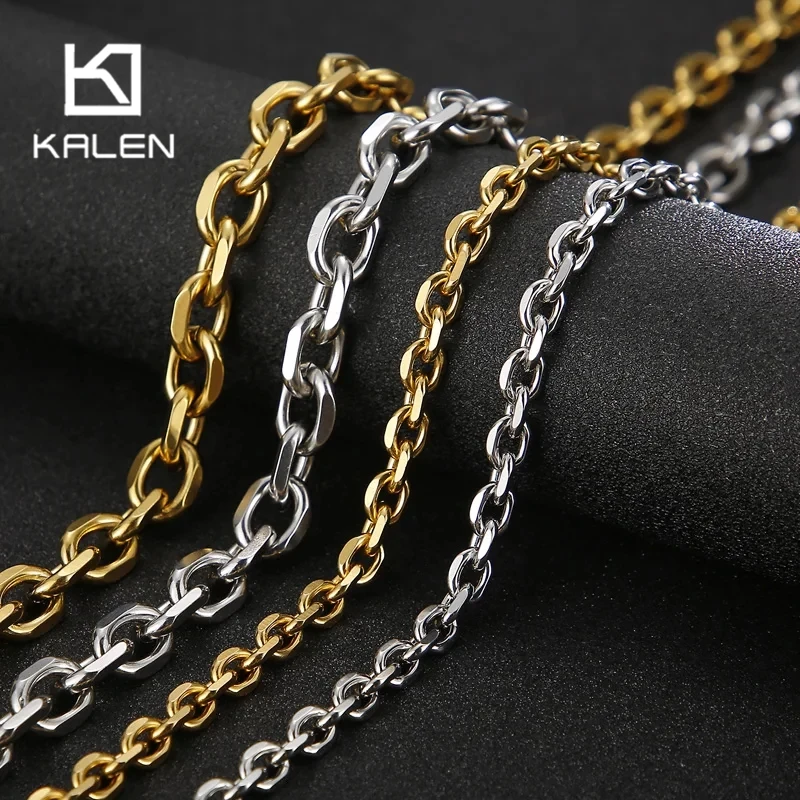 

Kalen Gold/Silver Color O-Chain Geometric Stitching Necklace Men's Stainless Steel Jewelry Wholesale