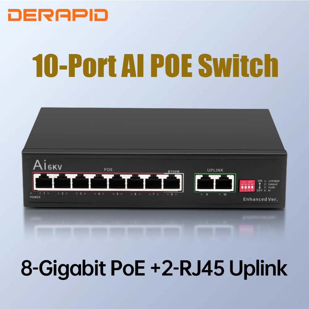 

Коммутатор POE, 6/10 портов, 100/1000 Мбит/с, адаптер POE Ethernet-коммутатора IEEE802.3af/at, сетевой коммутатор Ethernet для Wi-Fi-маршрутизатора, IP-камеры