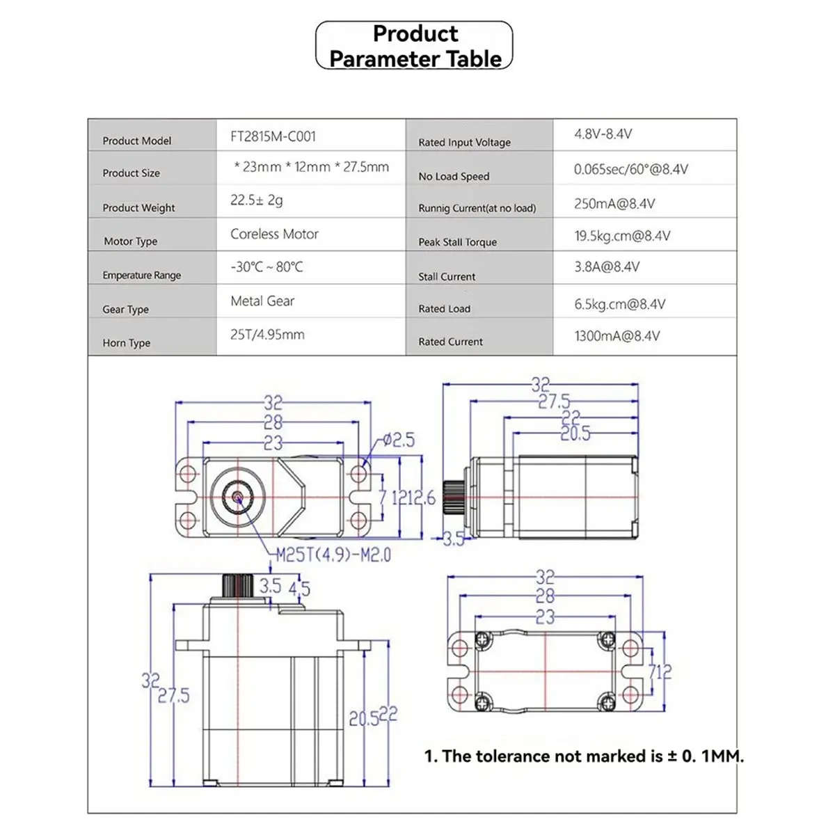 

Punctual- 7.4V 15kg Large Torque 180 Degree Magnetic Servo 25T/4.95mm Coreless Motor Robot DIY Arduin Servo
