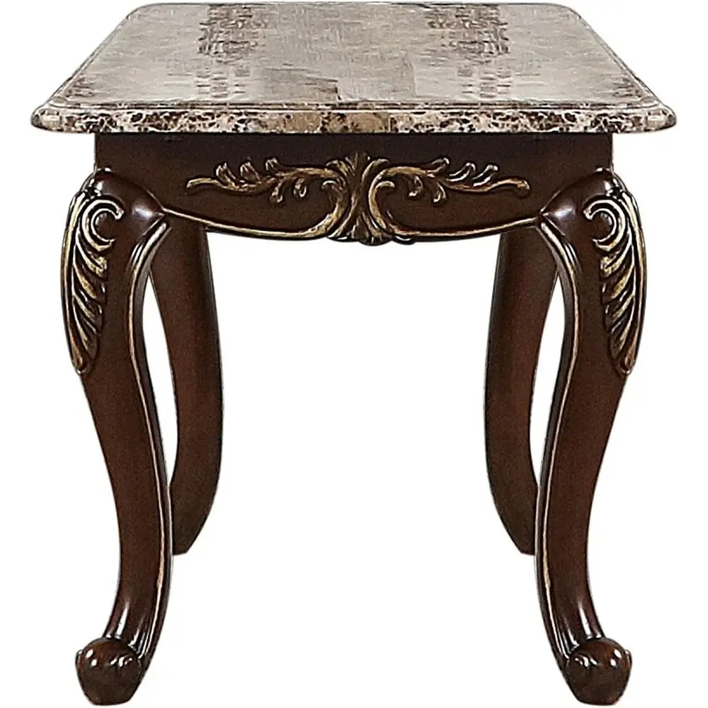 

Gloria Traditional Style Marble Top End Table Made with Wood in Cherry inish