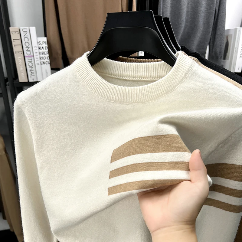 

High quality brand stripe knit sweater new luxury autumn winter warm comfort pullover youth fashion casual round neck men's wear