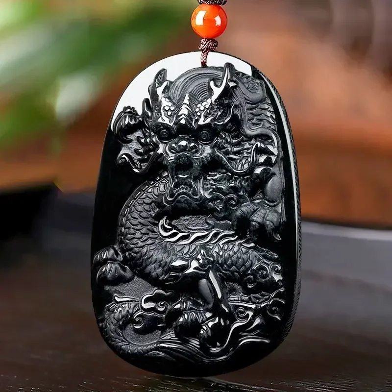 Natural Ink A Goods Jade Pendant Ink Jade Stone Pendant Zodiac Dragon Ice Jewelry High Grade Jade Necklace Jewelry