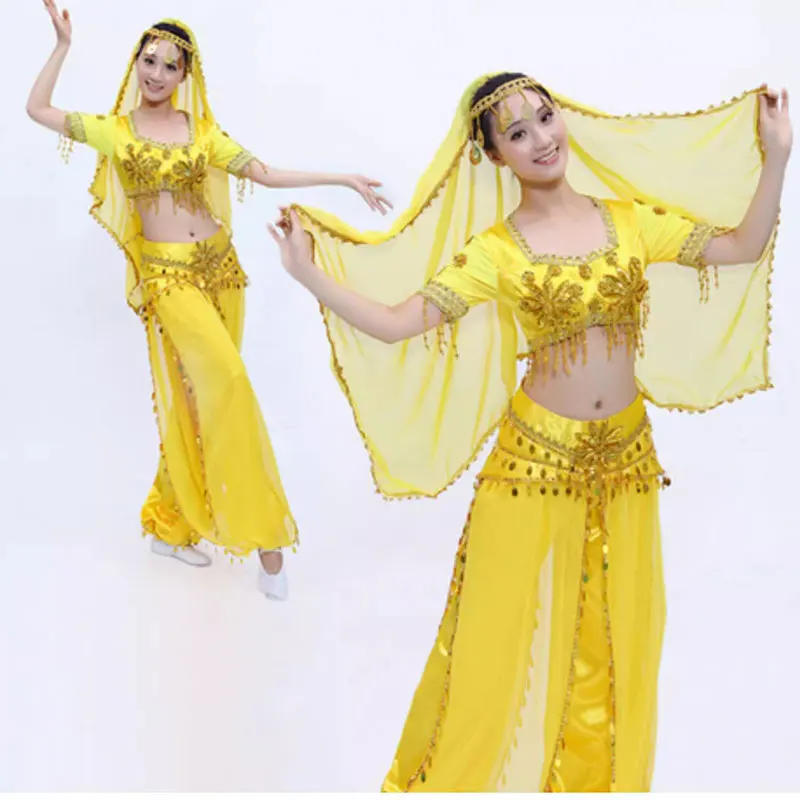 Women Shiny Belly Dance Beaded Tops Harem Pants Set Adult Oriental Indian Sparkly Dancewear Halloween Costume Cosplay Rave Suit