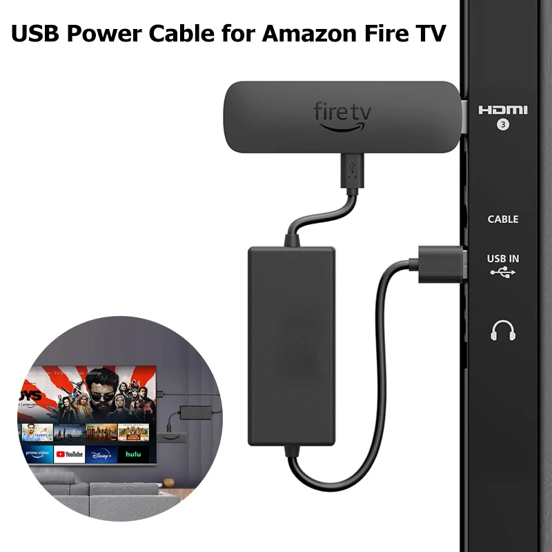 Cable de alimentación USB para Fire Stick, Powers Amazon FireStick directamente desde el puerto USB de TV, elimina la necesidad de un cargador