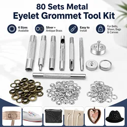 80sets Metal Eyelet Grommet Punch Installer Tool Set for Belt Clothes Canvas Curtains Shoes Tent 4mm 5mm 6mm 8mm 10mm 12mm