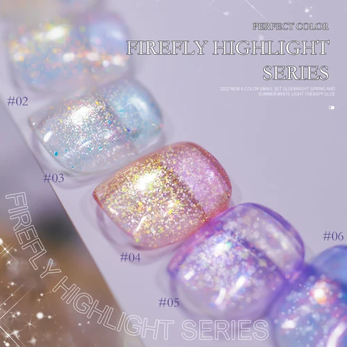 Imagen 2 del producto PERFECT COLOR Firefly Highlight Series 6 colores, 12 ml de esmalte de uñas en gel con diamantes brillantes y purpurina