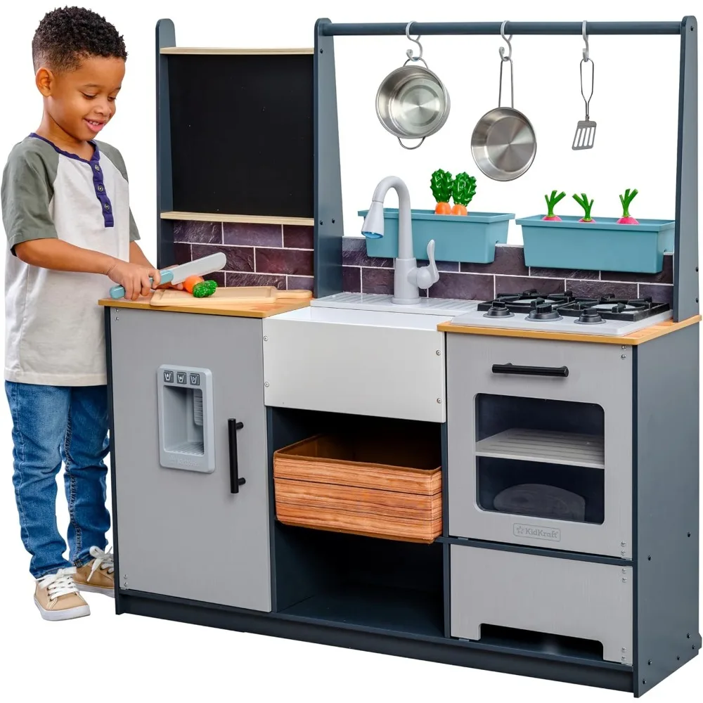 

KidKraft Деревянная ферма к столу Игровая кухня с сборкой EZ Kraft ™ , Лампы и звуки, льдогенератор и 17 аксессуаров