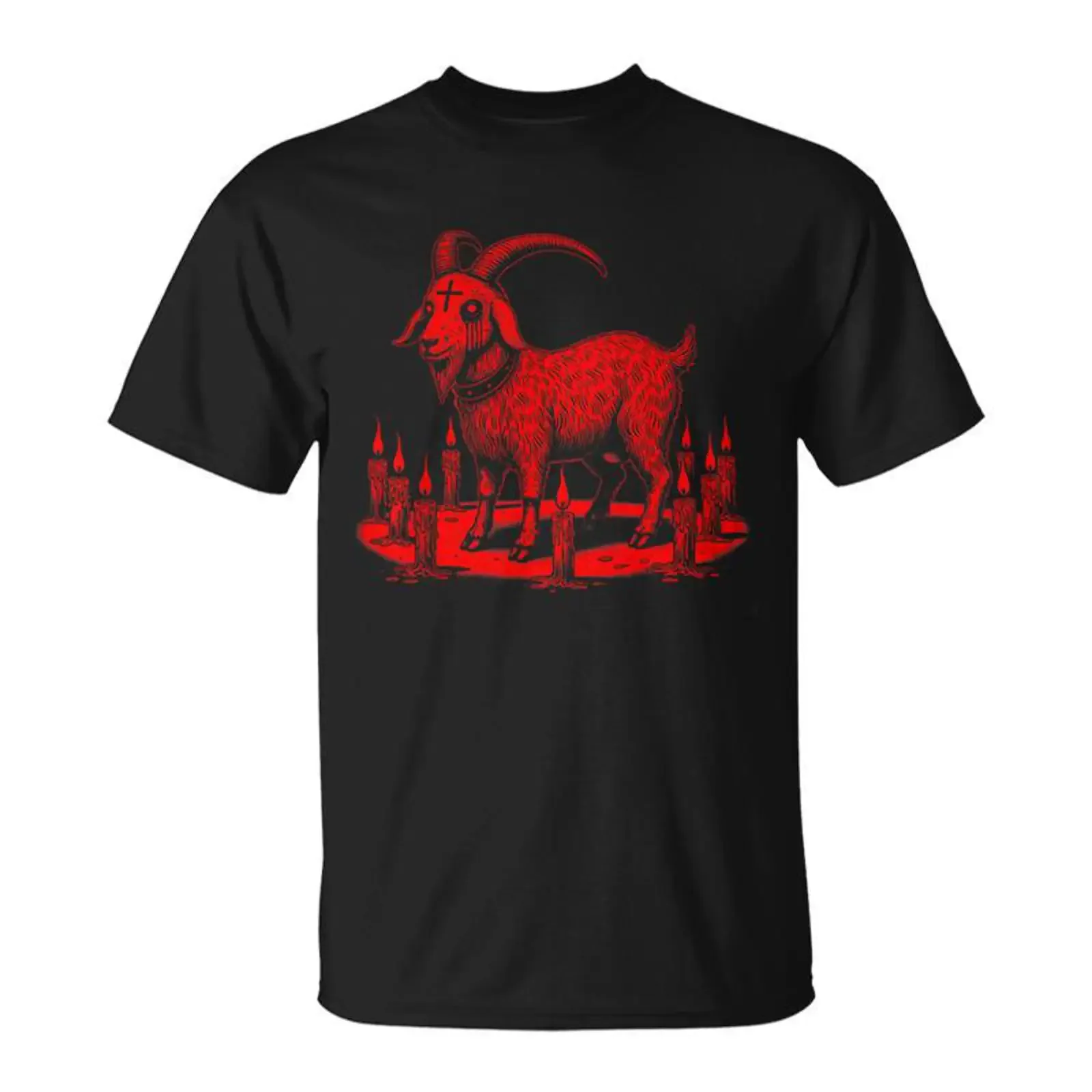 Sacred Goat With Candles Gothic Horror Ritual Pagan T Shirt Monsterry vintage Washed designer clothes Unisex Stylish streetwear