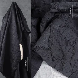 Jacquard Fabric Black Leaf Relief Creative Dress Jacket Curtain Designer Polyester Spandex Material Cloth Apparel Sewing Meters