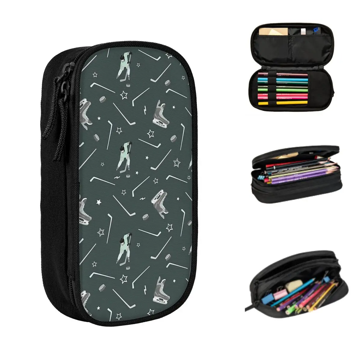 grande armazenamento pen bags para meninos e meninas pen box lapis pouch ice hockey stick puck e patins papelaria para estudantes 01