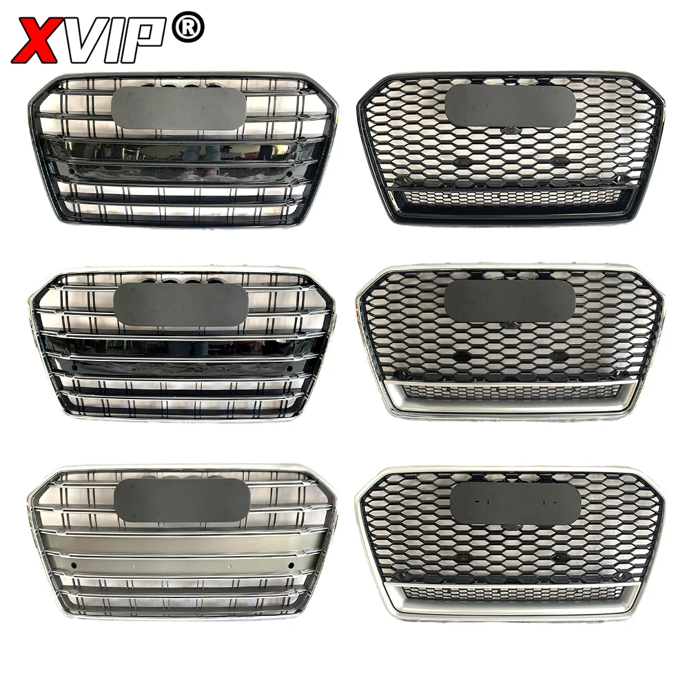 XVIP كروم S6 نمط شبكات السباق الأمامية لامعة سوداء العسل RS6 نمط الوفير مصبغة شواء لأودي A6 S6 C7 16-18 تجميل