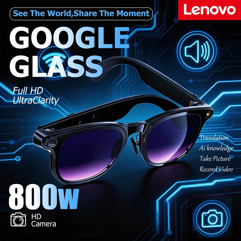 Lenovo Touch Color Change Smart Glasses Slide Tuning AI Language Wake-up Q&a Translation Noise Reduction Bluetooth Call Glasses
