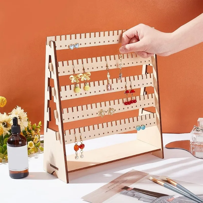 حوامل عرض القرط الخشبي ، برج المجوهرات المجمع ، منظم القرط ، حامل عشيق الأذن ، 5 طبقات ، ثقوب ، 1. #3