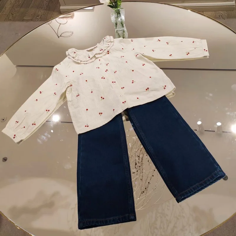 

Per-sale 2026 BP NEW Spring Summer Baby Girl Cherry Embroidered Shirt Girls Striped Shirt Kids Clothes School Clothes for Girls