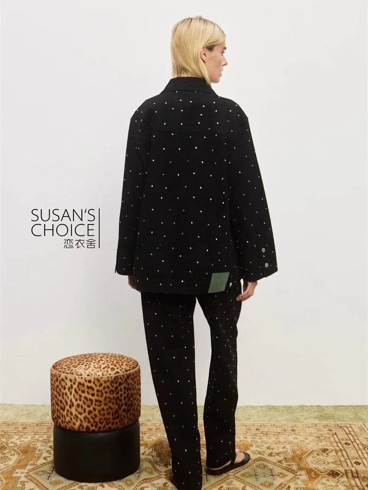 Susan Australian Holiday Sle Long Sve Denim Jaet Pantaloni a gamba larga Set Faion da donna Casual Four Seasons Abito per adulti