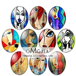 Colorful Artistic Abstract Women Face Patterns mixed 13x18mm/18x25mm/30x40mm Oval photo glass cabochon flat back Making findings
