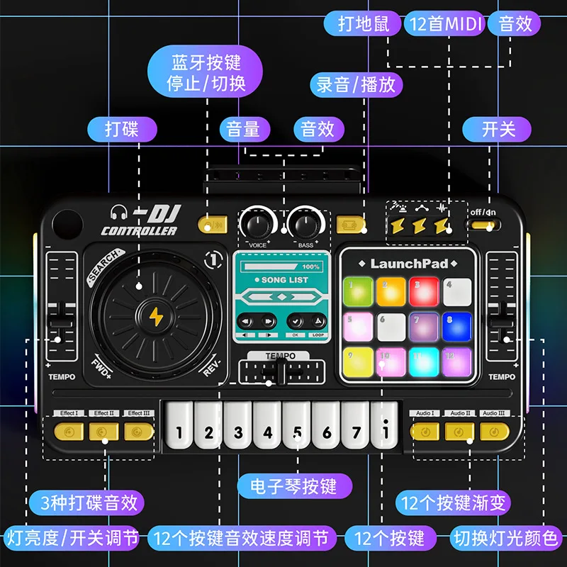 

Kid DJ Mixer With Microphone Electronic Piano Keyboard Bluetooth DJ Turntable Controller Musical Instrument Kid Christmas Gift