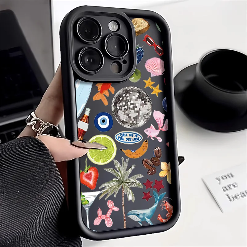 

Fruit Juice Ocean Animals Phone Case For iPhone 15 Case iPhone 14 13 11 12 16 Pro Max 16e XR 7 8 Plus SE Shockproof Soft Cover