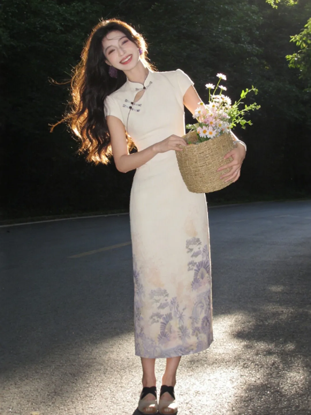

New Chinese Style National Trend Improved Dress Gentle Print Slim Fit Hip Skirt 2026 Summer Season Cotton Short Sle...