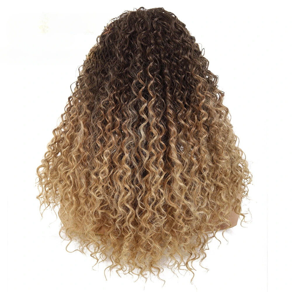 Vrouwen Lang Krullend Synthetisch Haar Ombre Zwart & Bruin Mix Blonde Pruik Zacht Haar