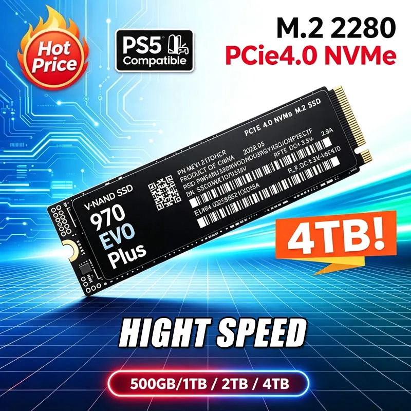 Oferta Imperdível: SSD M.2 NVMe 970 EVO Plus PCIe Gen4.0 X4 TLC 3D NAND 1TB 4TB 2280, Unidade de Estado Sólido Interna para Jogos, PS5, PC e Laptop