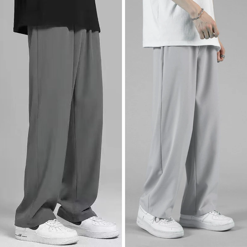 กางเกงขายาวผ้าไหมน้ำแข็งทรงตรงสำหรับผู้ชาย ใส่สบาย น้ำหนักเบา เหมาะสำหรับฤดูร้อน สไตล์ลำลอง ดูอ่อนเยาว์ ระบายอากาศได้ดี