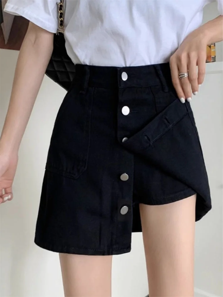

High Waist plus Size Denim ort Skirt Loose Fitting Conceal Meat Versatile A-Line Pants Skirt Korean Sle Commute