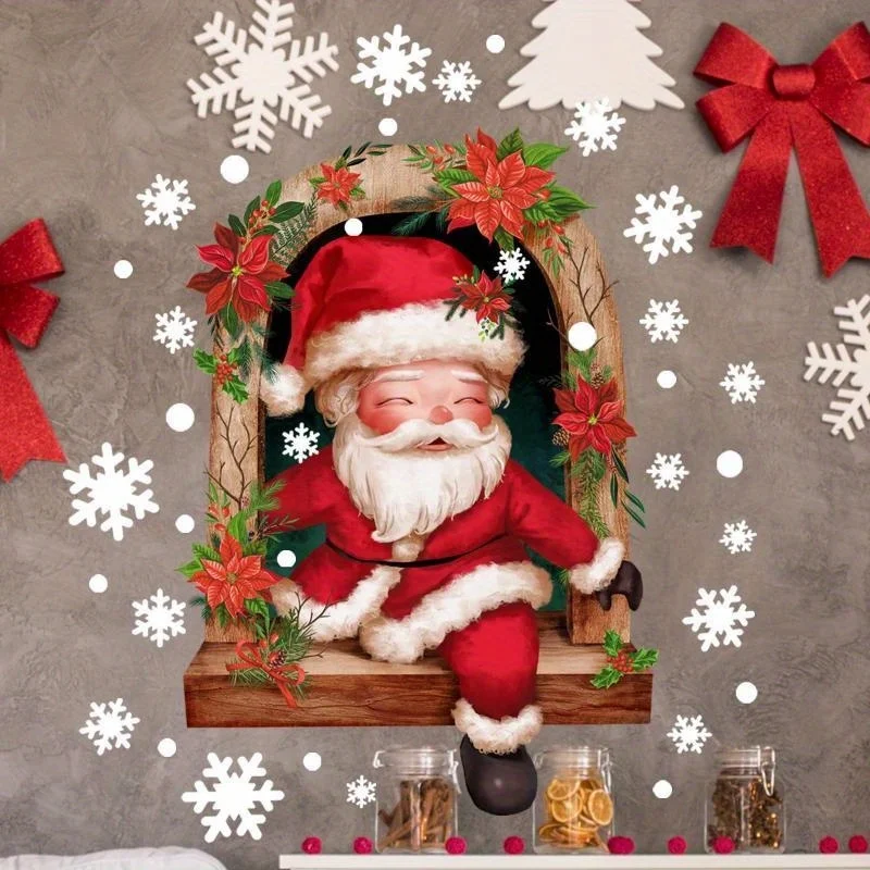 Cartoon Santa Claus Snowflake False Window Wall Decal Christmas Decoration Wall Sticker