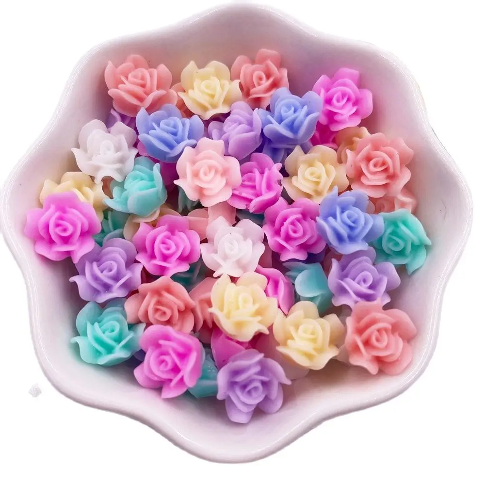 50pcs Resin Cute Colorful 10mm Rose Flower Gem Flatback Stone  Applique DIY Home  Figurine Scrapbook for Nail Craft Accessory