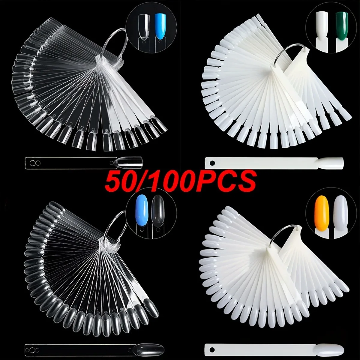 50/100Pcs/lot Professional False Tips Clear Nail Swatches Color Card Display Chart Gel Polish Template Nail Art Sample Stand