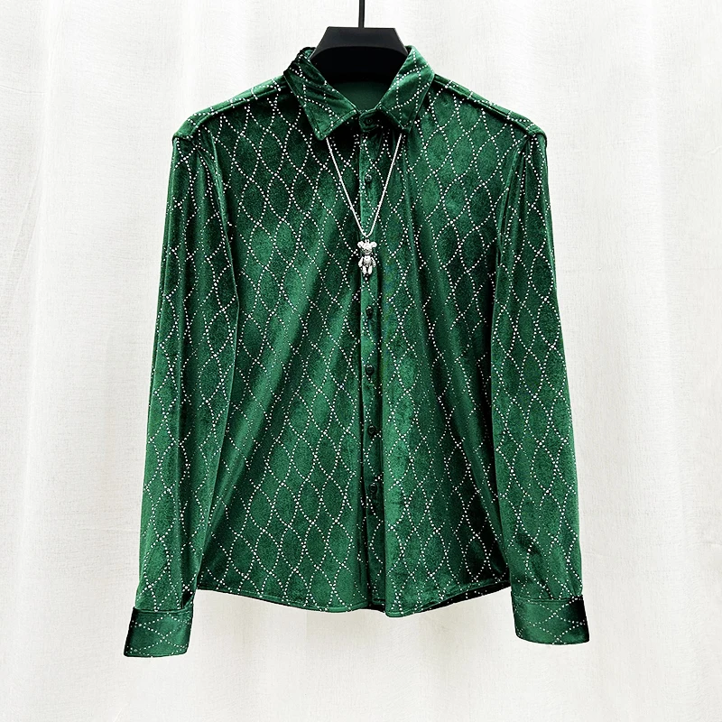 Trendy Gold Velvet Men's Shirt Long Sleeved Versatile Casual Daily Shirt Korean Anti Wrinkle Stretchy Comfortable Men Clothing