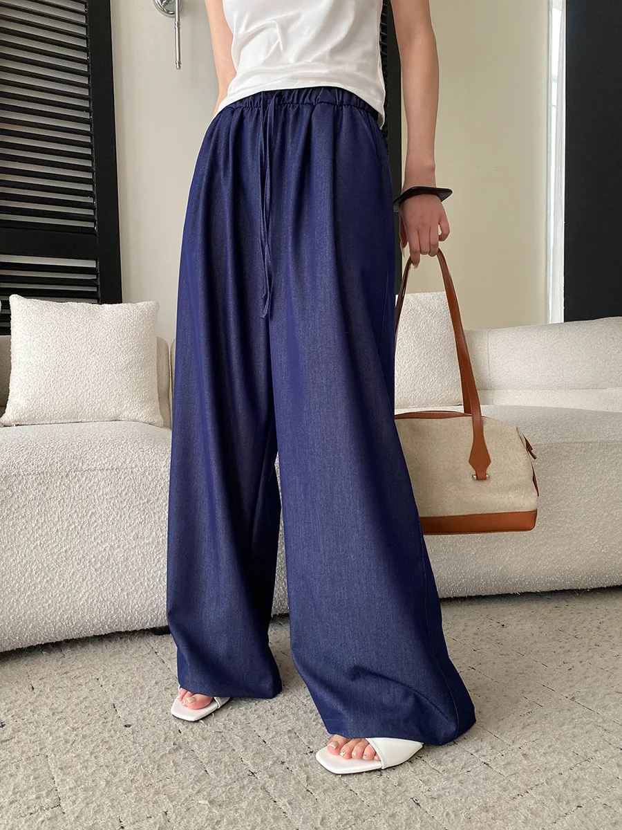 

Summer women's casual solid color light and thin hanging elastic waist imitation denim casual pants
